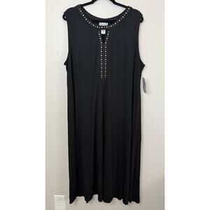Catherines Black Studded Neck Sleeveless Dress 1x 18/20W Rayon Blend NWT